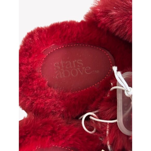 New With Tags Size M 7/8 Womens Stars Above Faux Fur Red Cozy Lounging Slippers - Picture 4 of 5